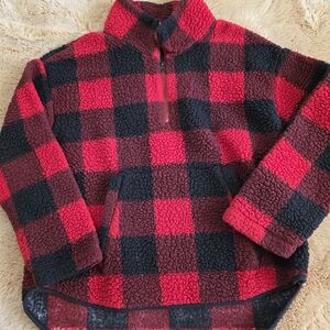 Old Navy Red and Black Fleece Top